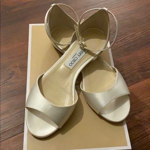 Jimmy Choo White Open Toe Flats ivory color